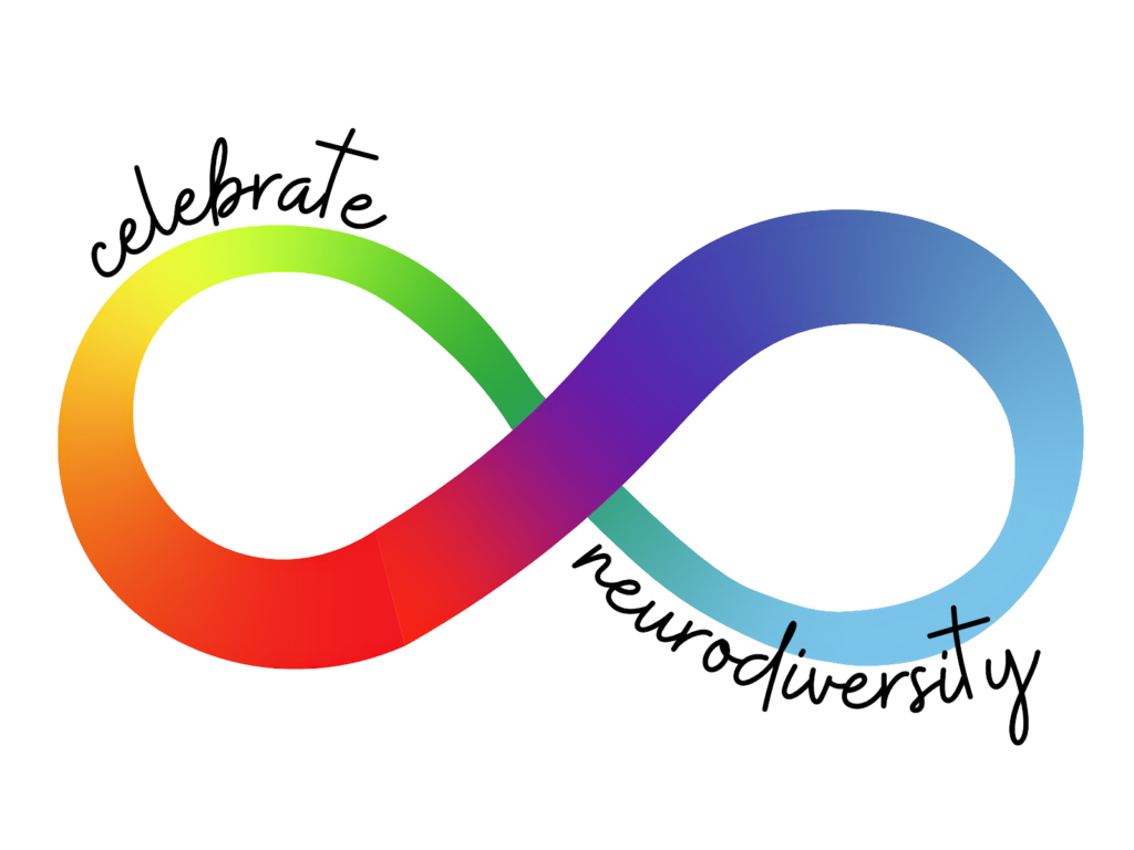 Celebrate neurodiversity ribbon with a rainbow gradient